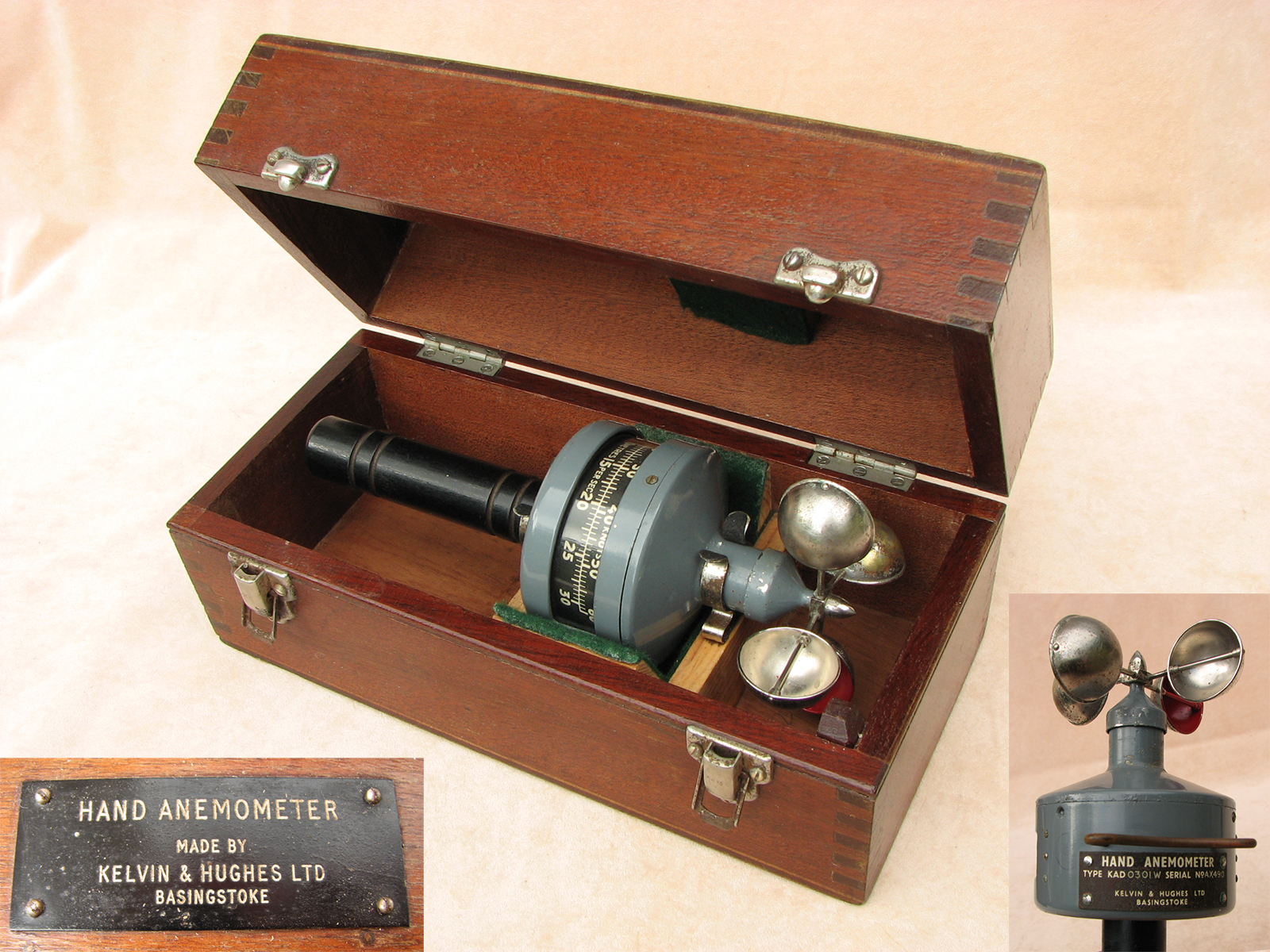 1950's Kelvin & Hughes hand anemometer with case